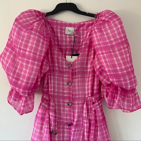 AJE Bungalow MIDI Dress Pink Check • Size 10 • RRP $695 AUD - Picture 10 of 16
